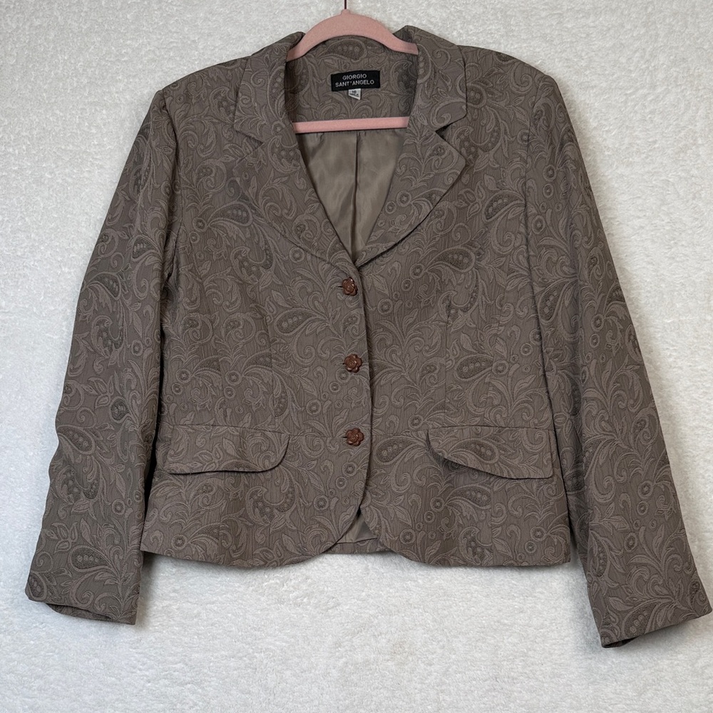 Giorgio Sant Angelo Taupe‎ Paisley Textured Blazer with Flower Buttons Gorgeous!